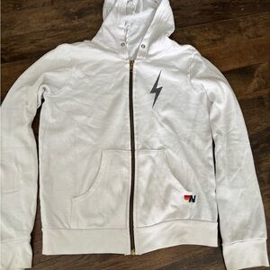 Aviator Nation White Hoodie with Black Lightning Bolt